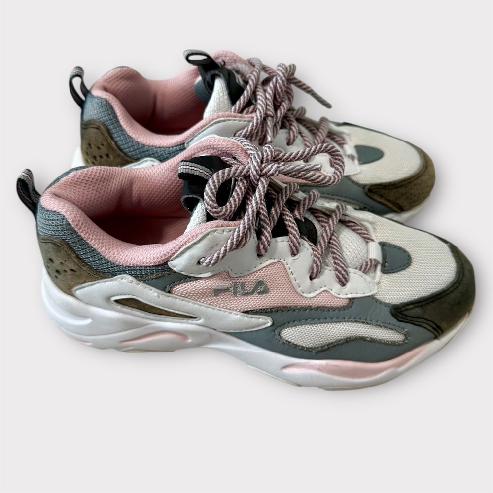 Fila Kids Chunky Sneakers Pink Grey‎ White Lace Up Athletic Shoes Size 3